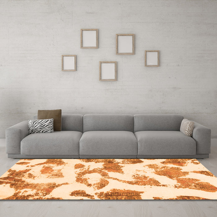 Machine Washable Oriental Orange Modern Area Rugs in a Living Room, wshabs1009org