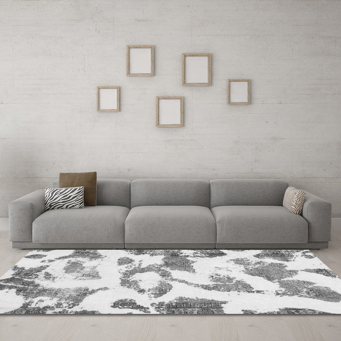 Machine Washable Oriental Gray Modern Rug in a Living Room,, wshabs1009gry