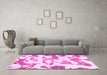 Machine Washable Oriental Pink Modern Rug in a Living Room, wshabs1009pnk