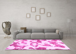 Machine Washable Oriental Pink Modern Rug in a Living Room, wshabs1009pnk