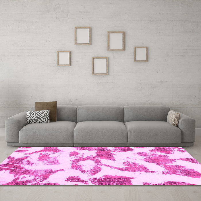 Machine Washable Oriental Pink Modern Rug in a Living Room, wshabs1009pnk
