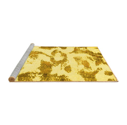 Sideview of Machine Washable Oriental Yellow Modern Rug, wshabs1009yw