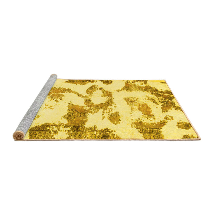 Sideview of Machine Washable Oriental Yellow Modern Rug, wshabs1009yw
