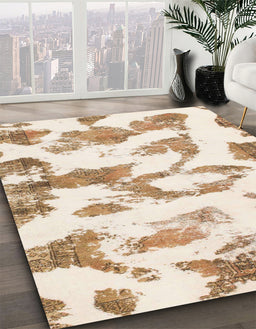 Abstract Bisque Beige Oriental Rug in Family Room, abs1009