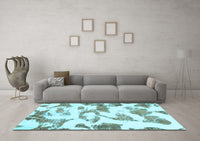 Machine Washable Oriental Light Blue Modern Rug, wshabs1009lblu