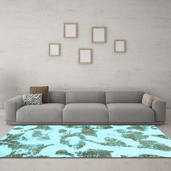 Machine Washable Oriental Light Blue Modern Rug in a Living Room, wshabs1009lblu