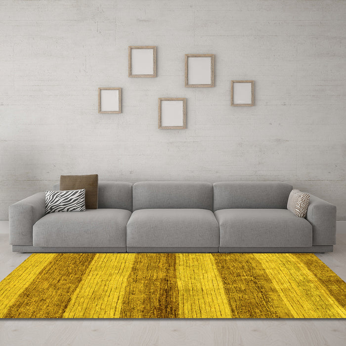 Machine Washable Abstract Yellow Modern Rug in a Living Room, wshabs100yw