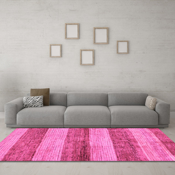 Machine Washable Abstract Pink Modern Rug in a Living Room, wshabs100pnk
