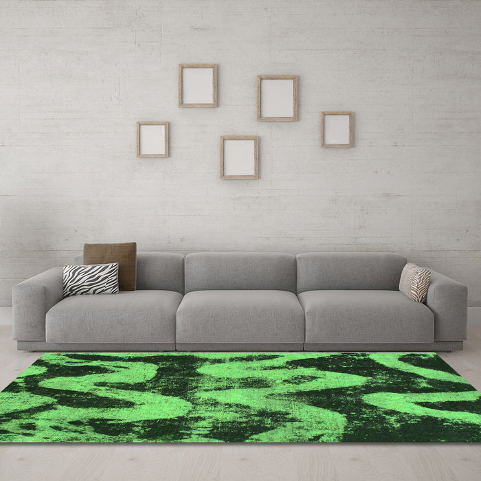 Machine Washable Oriental Green Modern Area Rugs in a Living Room,, wshabs1010grn