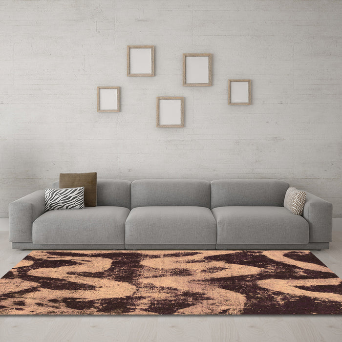 Machine Washable Oriental Brown Modern Rug in a Living Room,, wshabs1010brn