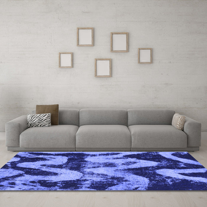Machine Washable Oriental Blue Modern Rug in a Living Room, wshabs1010blu