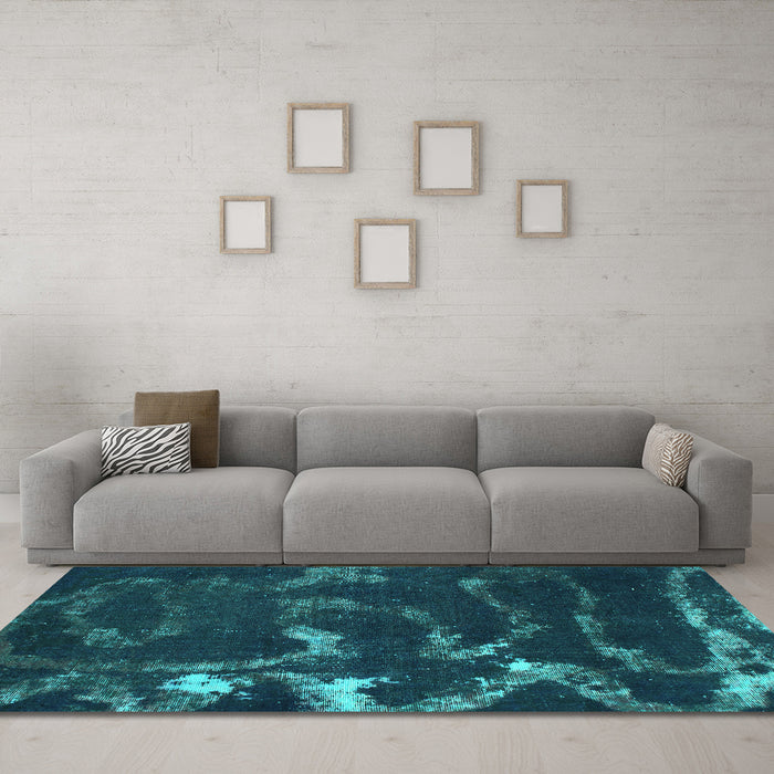 Machine Washable Oriental Turquoise Modern Area Rugs in a Living Room,, wshabs1011turq