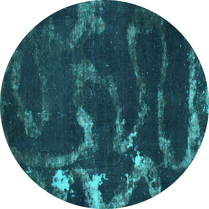 Round Machine Washable Oriental Turquoise Modern Area Rugs, wshabs1011turq