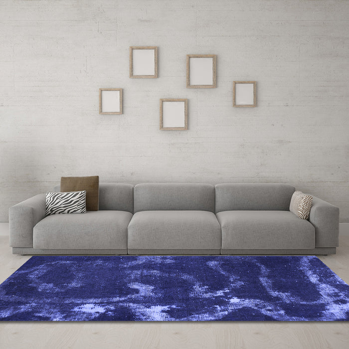 Machine Washable Oriental Blue Modern Rug in a Living Room, wshabs1011blu