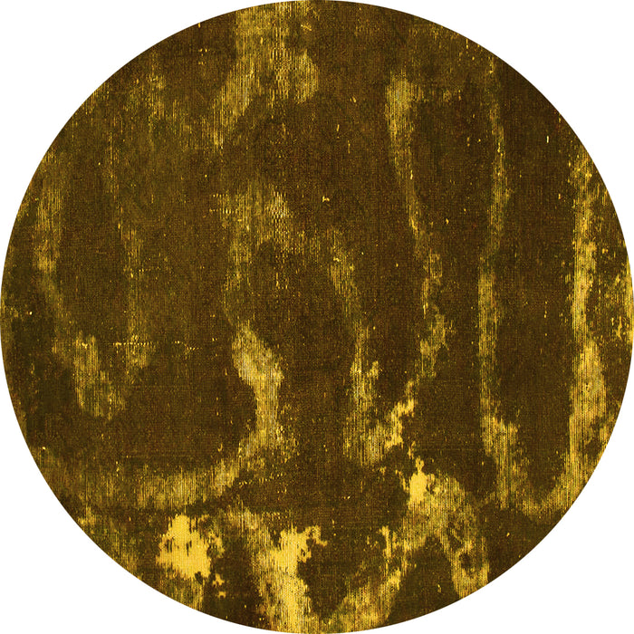 Round Machine Washable Oriental Yellow Modern Rug, wshabs1011yw