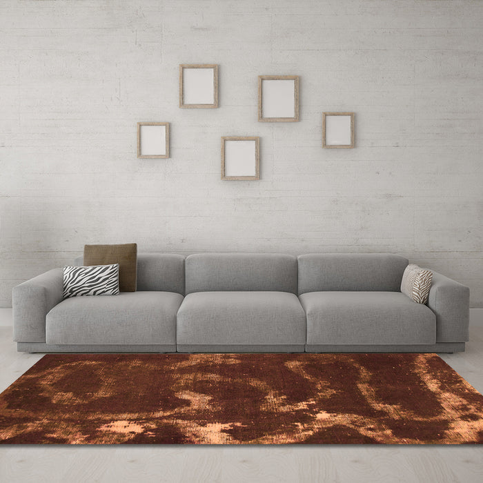Machine Washable Oriental Orange Modern Area Rugs in a Living Room, wshabs1011org