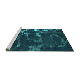 Sideview of Machine Washable Oriental Turquoise Modern Area Rugs, wshabs1011turq