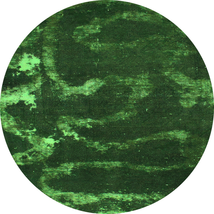 Round Machine Washable Oriental Green Modern Area Rugs, wshabs1011grn