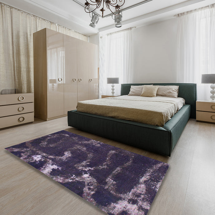 Square Abstract Purple Oriental Rug in a Living Room, abs1011