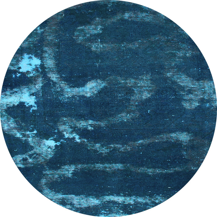 Round Machine Washable Oriental Light Blue Modern Rug, wshabs1011lblu
