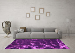 Machine Washable Oriental Pink Modern Rug in a Living Room, wshabs1011pnk