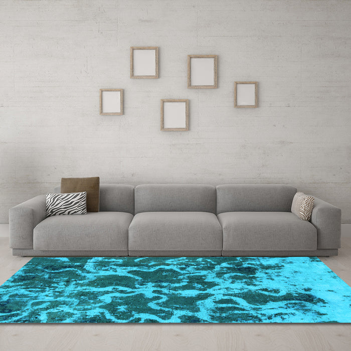 Machine Washable Oriental Light Blue Modern Rug in a Living Room, wshabs1012lblu
