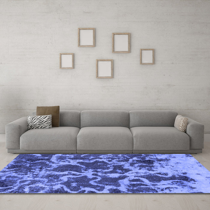 Machine Washable Oriental Blue Modern Rug in a Living Room, wshabs1012blu