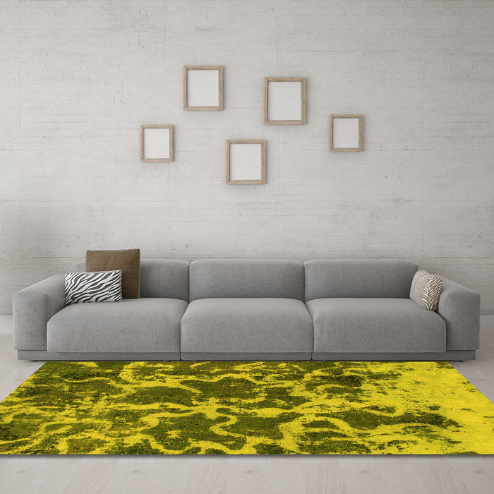 Machine Washable Oriental Yellow Modern Rug in a Living Room, wshabs1012yw