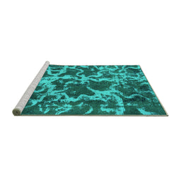 Sideview of Machine Washable Oriental Turquoise Modern Area Rugs, wshabs1012turq