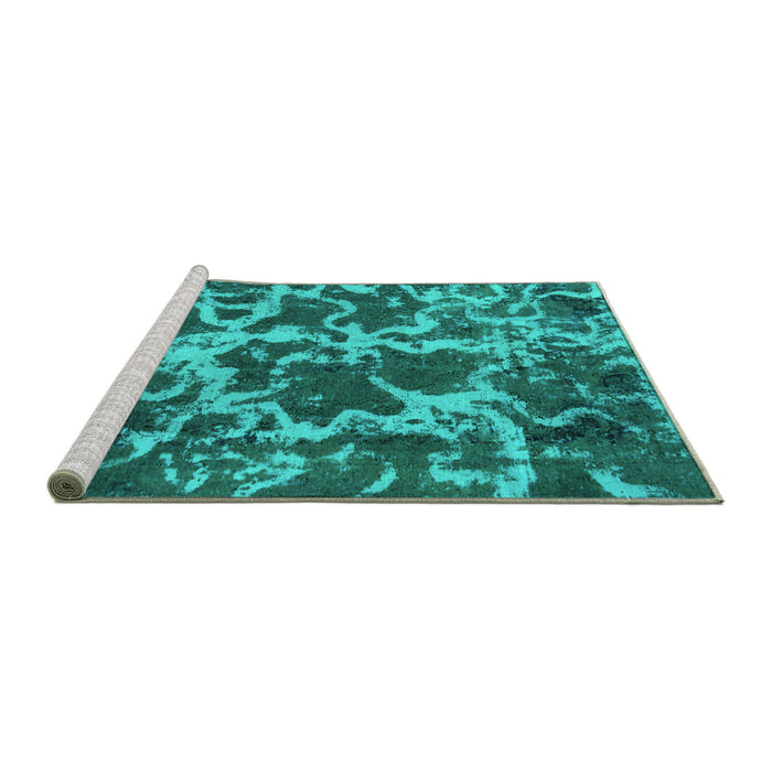 Sideview of Machine Washable Oriental Turquoise Modern Area Rugs, wshabs1012turq