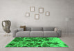Machine Washable Oriental Green Modern Area Rugs in a Living Room,, wshabs1012grn
