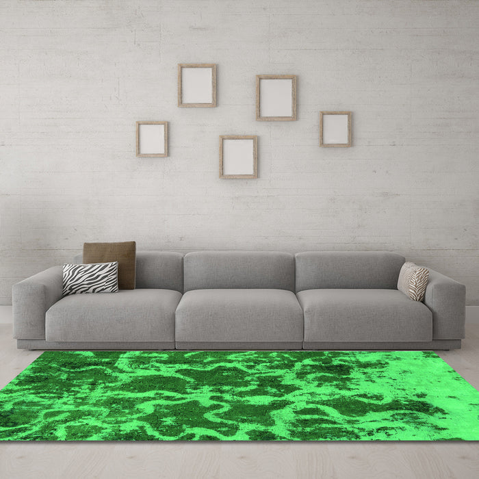 Machine Washable Oriental Green Modern Area Rugs in a Living Room,, wshabs1012grn