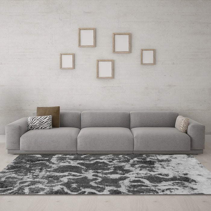 Machine Washable Oriental Gray Modern Rug in a Living Room,, wshabs1012gry