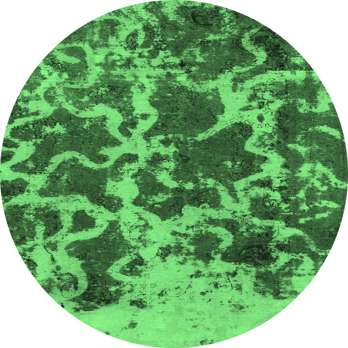 Round Machine Washable Oriental Emerald Green Modern Area Rugs, wshabs1012emgrn