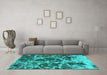 Machine Washable Oriental Turquoise Modern Area Rugs in a Living Room,, wshabs1012turq