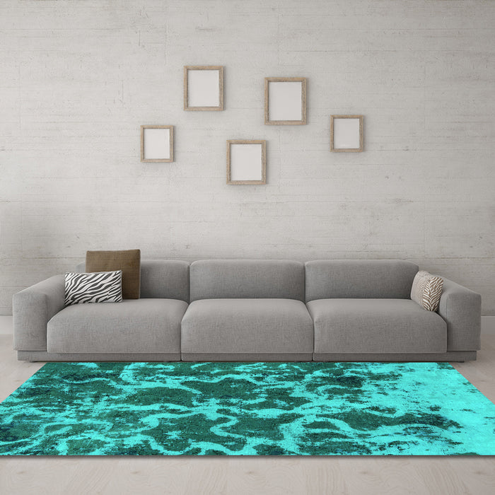 Machine Washable Oriental Turquoise Modern Area Rugs in a Living Room,, wshabs1012turq