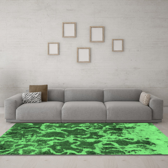Machine Washable Oriental Emerald Green Modern Area Rugs in a Living Room,, wshabs1012emgrn