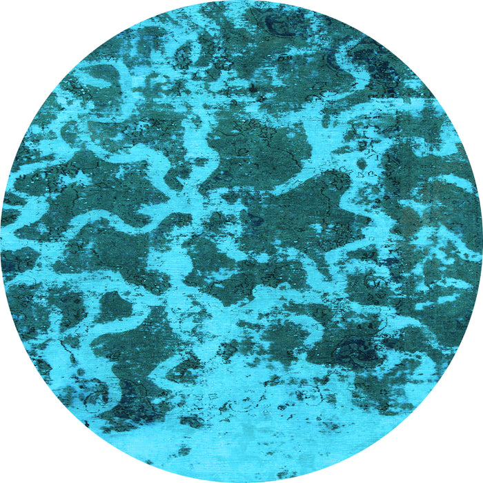 Round Machine Washable Oriental Light Blue Modern Rug, wshabs1012lblu