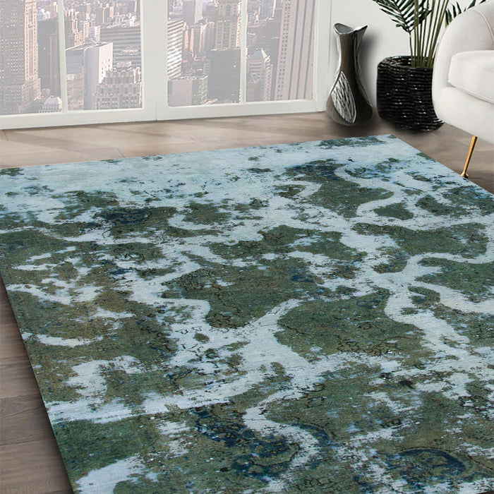 Machine Washable Abstract Columbia Blue Rug in a Family Room, wshabs1012
