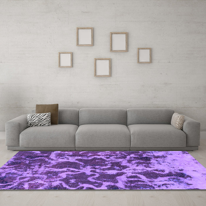 Machine Washable Oriental Purple Modern Area Rugs in a Living Room, wshabs1012pur