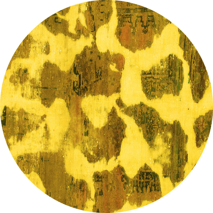 Round Machine Washable Oriental Yellow Modern Rug, wshabs1013yw