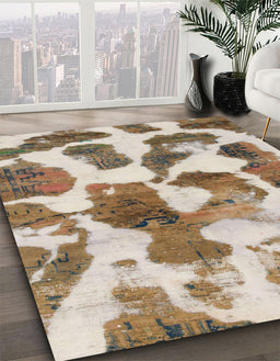 Abstract Light Brown Oriental Rug in Family Room, abs1013