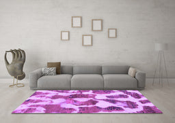 Machine Washable Oriental Purple Modern Area Rugs in a Living Room, wshabs1013pur