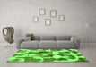 Machine Washable Oriental Green Modern Area Rugs in a Living Room,, wshabs1013grn