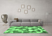 Machine Washable Oriental Emerald Green Modern Area Rugs in a Living Room,, wshabs1013emgrn