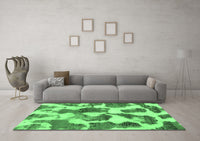 Machine Washable Oriental Emerald Green Modern Rug, wshabs1013emgrn