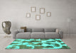 Machine Washable Oriental Turquoise Modern Area Rugs in a Living Room,, wshabs1013turq