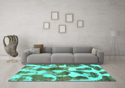 Machine Washable Oriental Turquoise Modern Area Rugs in a Living Room,, wshabs1013turq