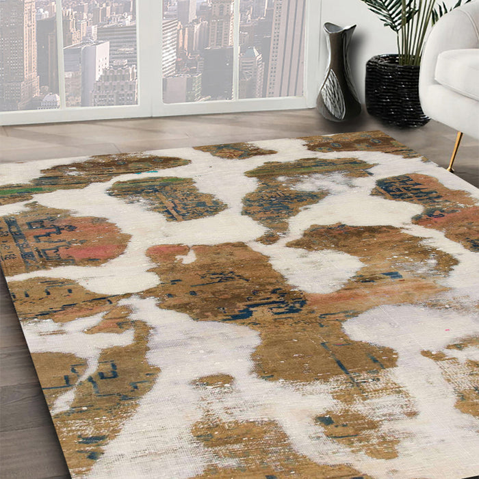 Machine Washable Abstract Light Brown Rug in a Family Room, wshabs1013