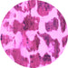 Round Machine Washable Oriental Pink Modern Rug, wshabs1013pnk